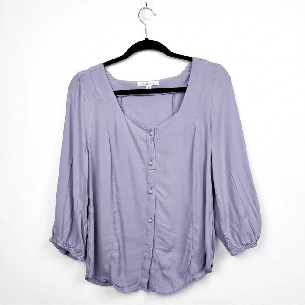Cleo Long Sleeve Lavender Purple Button-Up Blouse - Picture 1 of 10